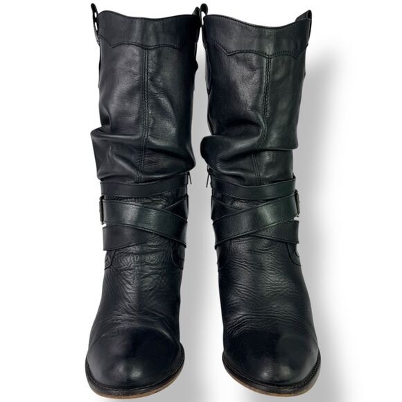 Aldo Vintage Western Go Go Boots High Heeled Black Leather Moto Biker 7.5 - 8 - Picture 7 of 11